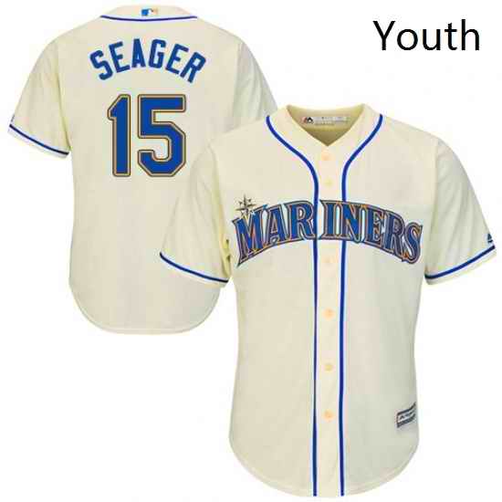 Youth Majestic Seattle Mariners 15 Kyle Seager Replica Cream Alternate Cool Base MLB Jersey
